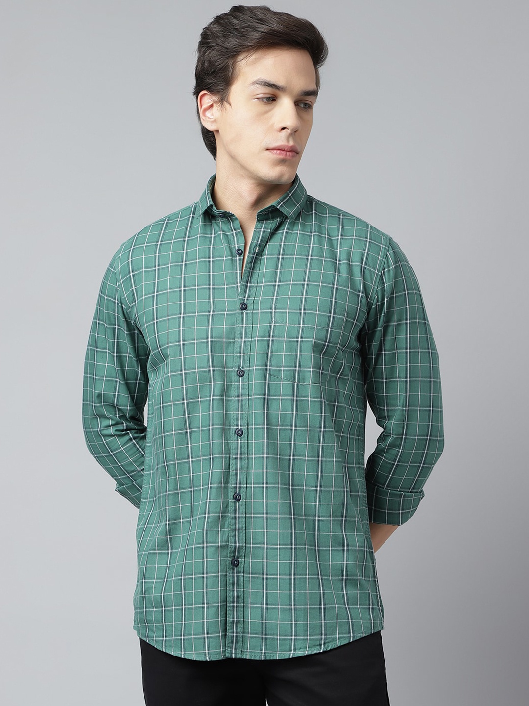 

Richlook Standard Tartan Checked Opaque Casual Shirt, Green