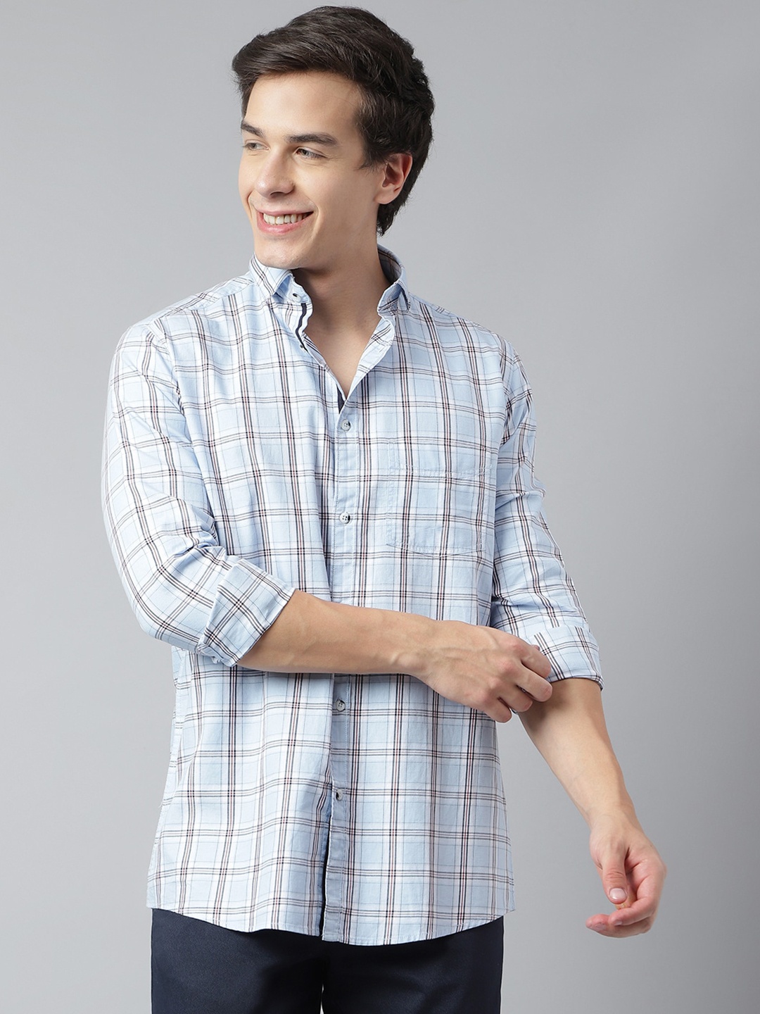 

Richlook Standard Tartan Checked Opaque Casual Shirt, Blue