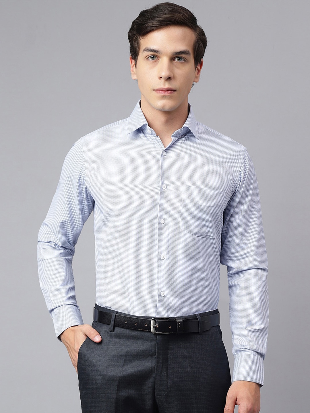 

Richlook Standard Micro Checked Opaque Formal Shirt, Blue