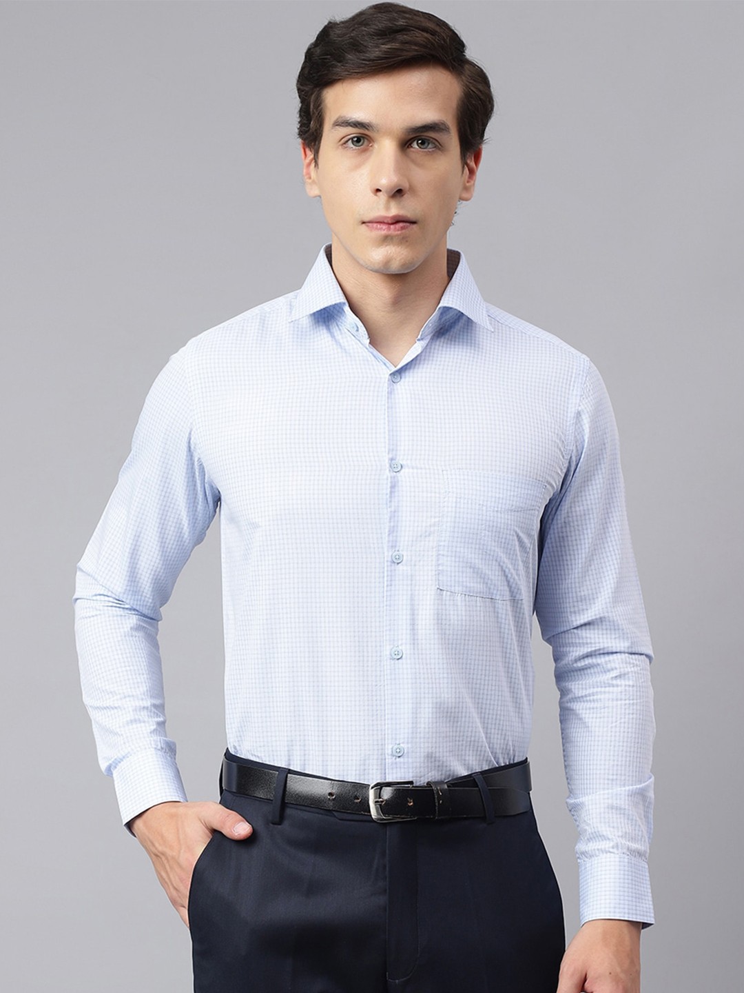 

Richlook Micro Checked Standard Cut Away Collar Opaque Formal Shirt, Blue