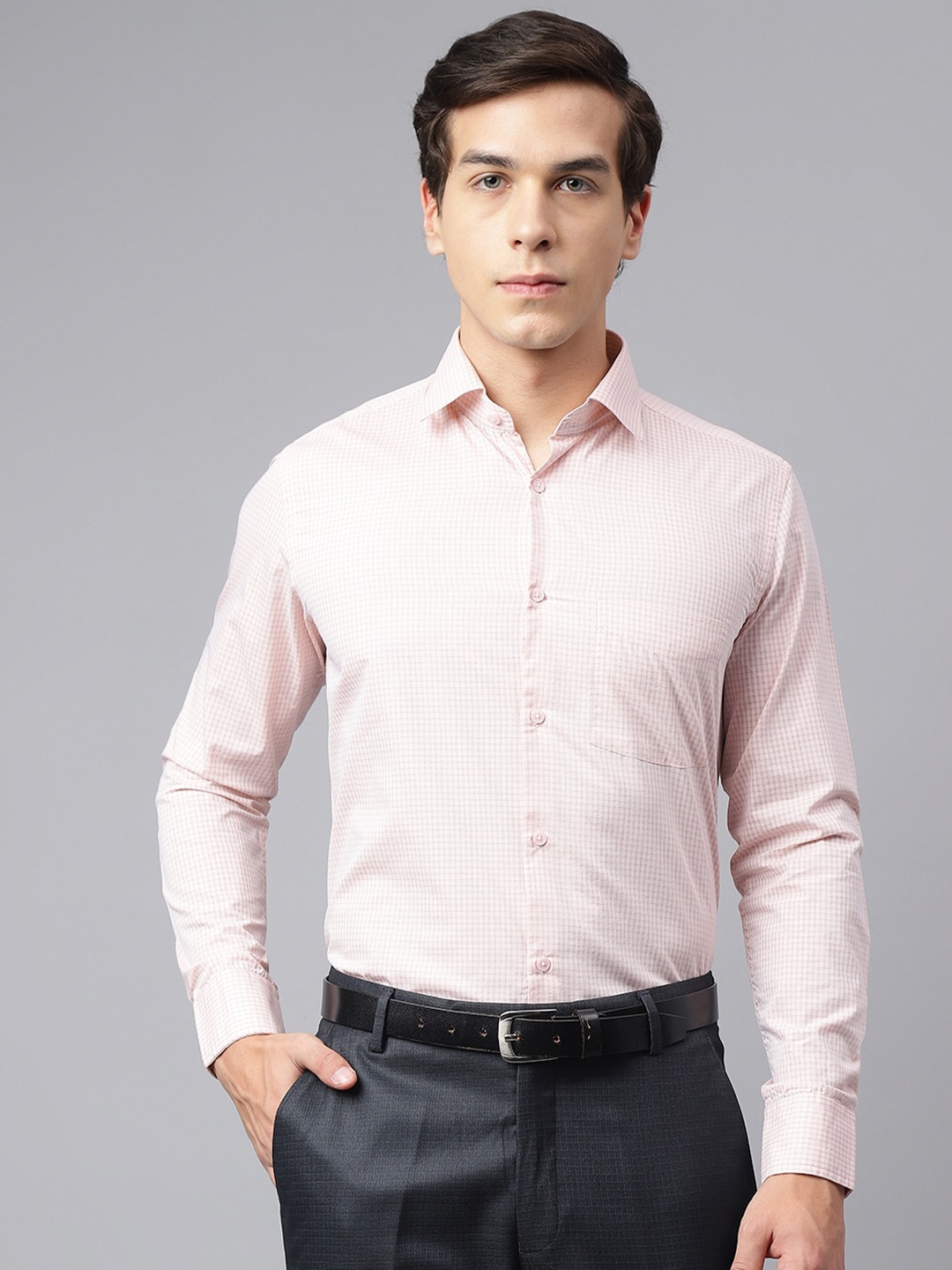 

Richlook Standard Fit Micro Checked Formal Shirt, Peach