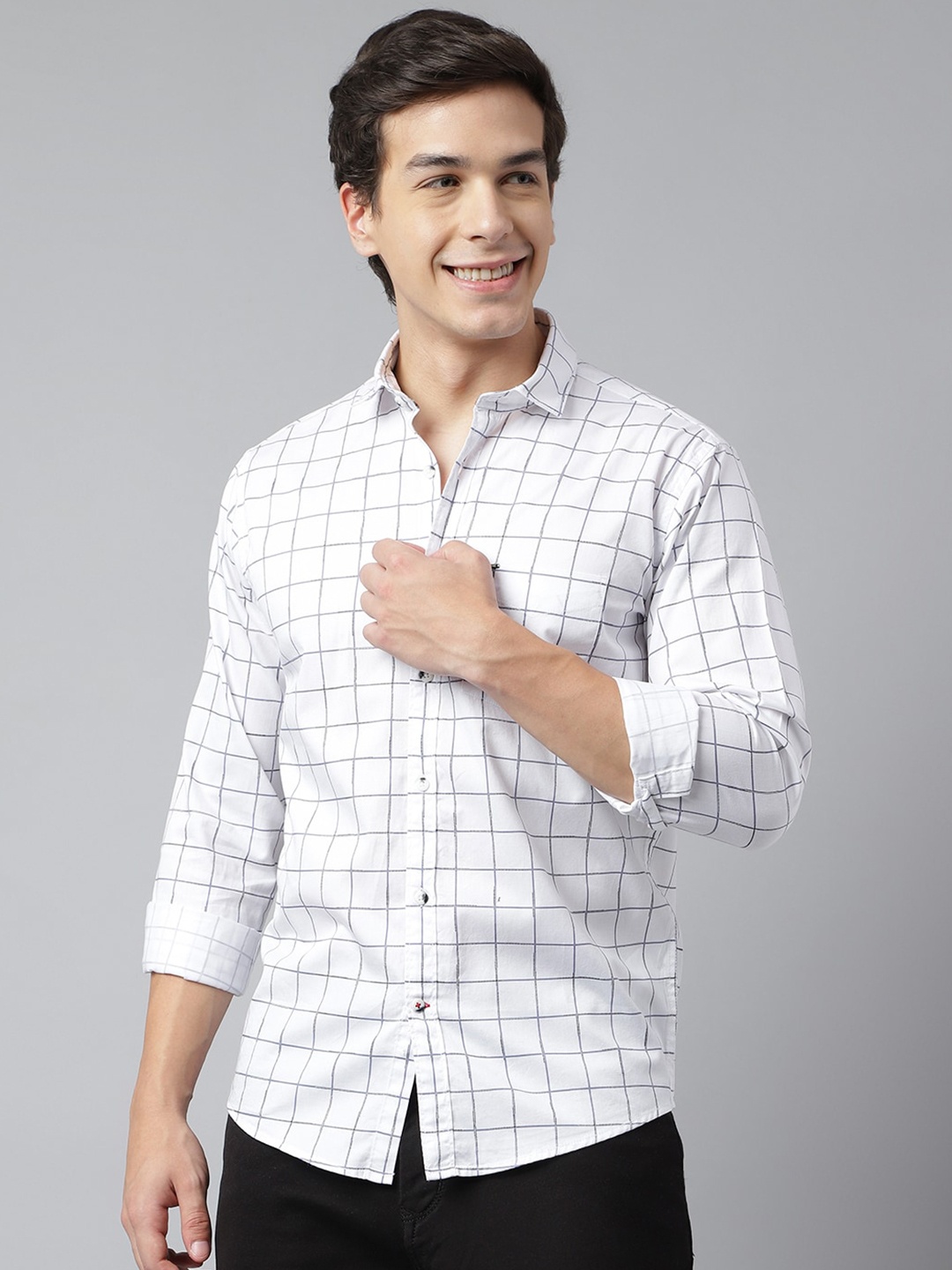 

Richlook Standard Windowpane Checked Opaque Casual Shirt, White