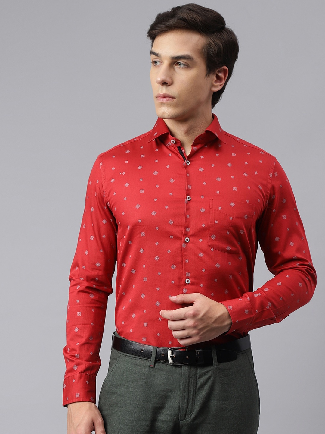 Richlook Standard Conversational Printed Semiformal Shirt, Red