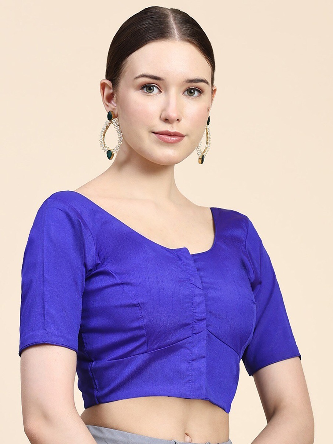 

Rudra Fashion Women Round Neck Non-Padded Silk Blouse, Blue