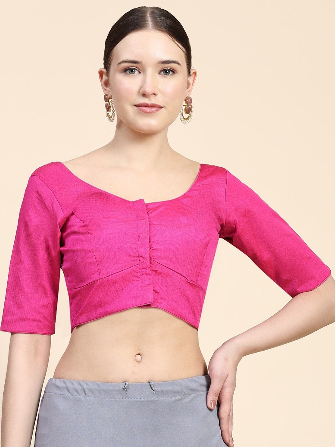 

Rudra Fashion Women Round Neck Non-Padded Silk Blouse, Pink