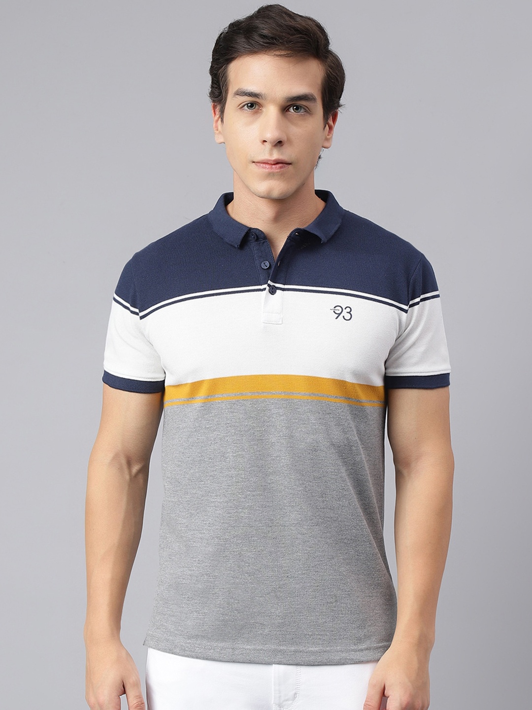 

Richlook Colourblocked Polo Collar Cotton T-Shirt, Grey