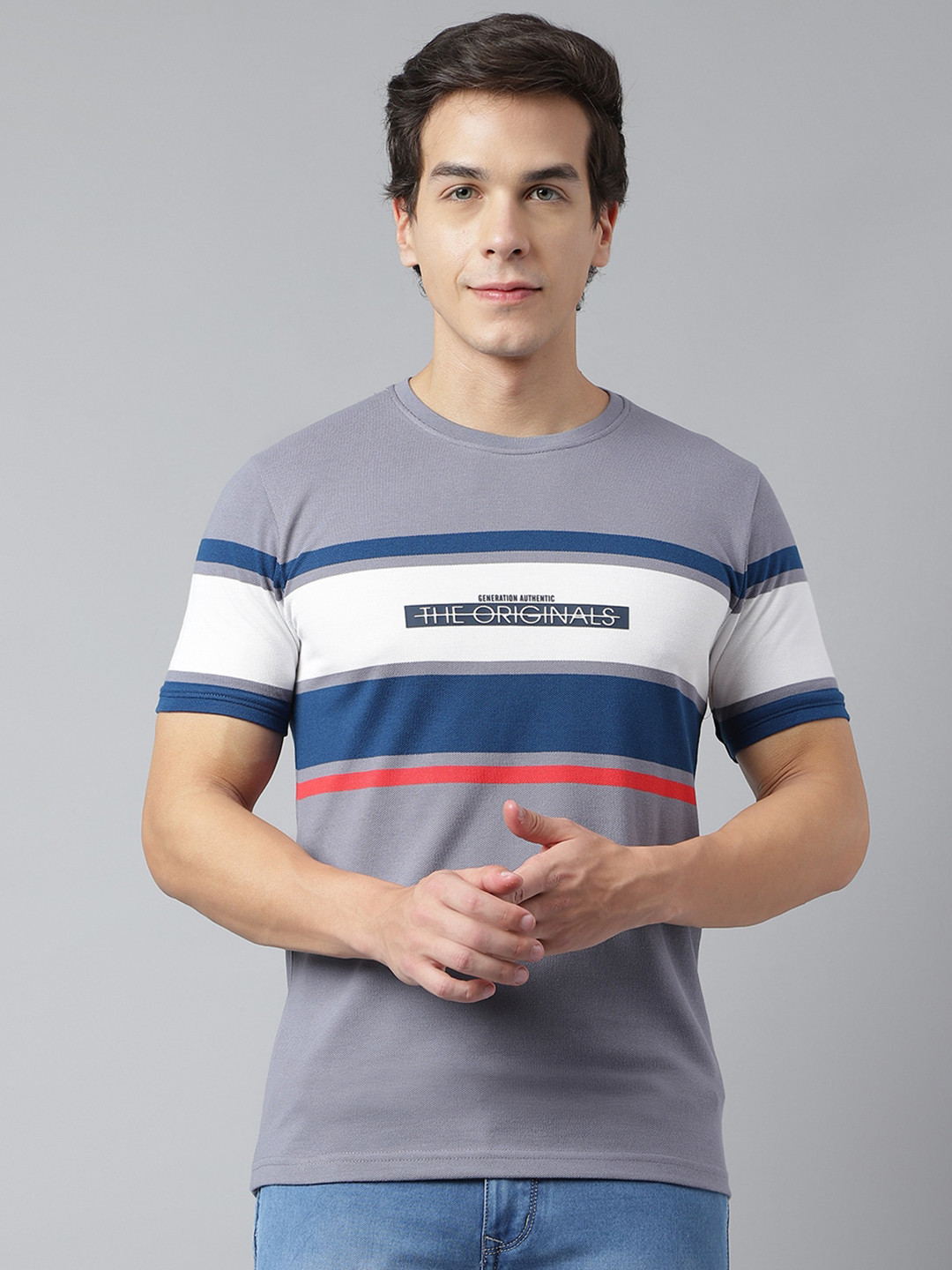 

Richlook Colourblocked Cotton T-Shirt, Grey