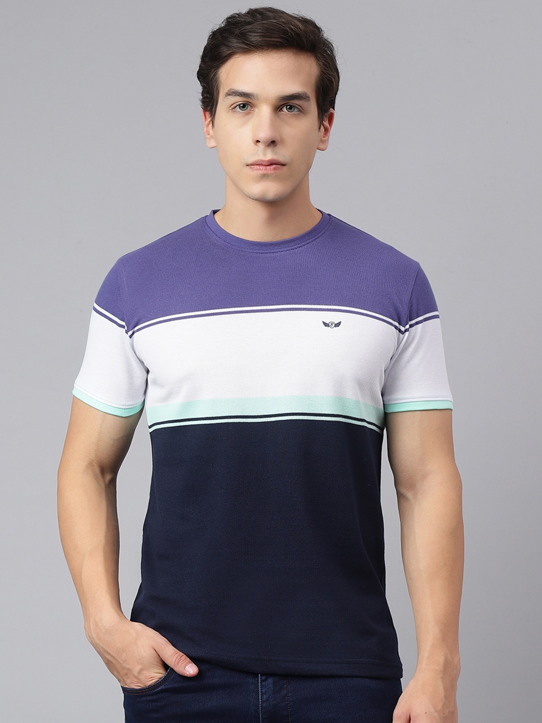 

Richlook Colourblocked Cotton T-Shirt, Navy blue