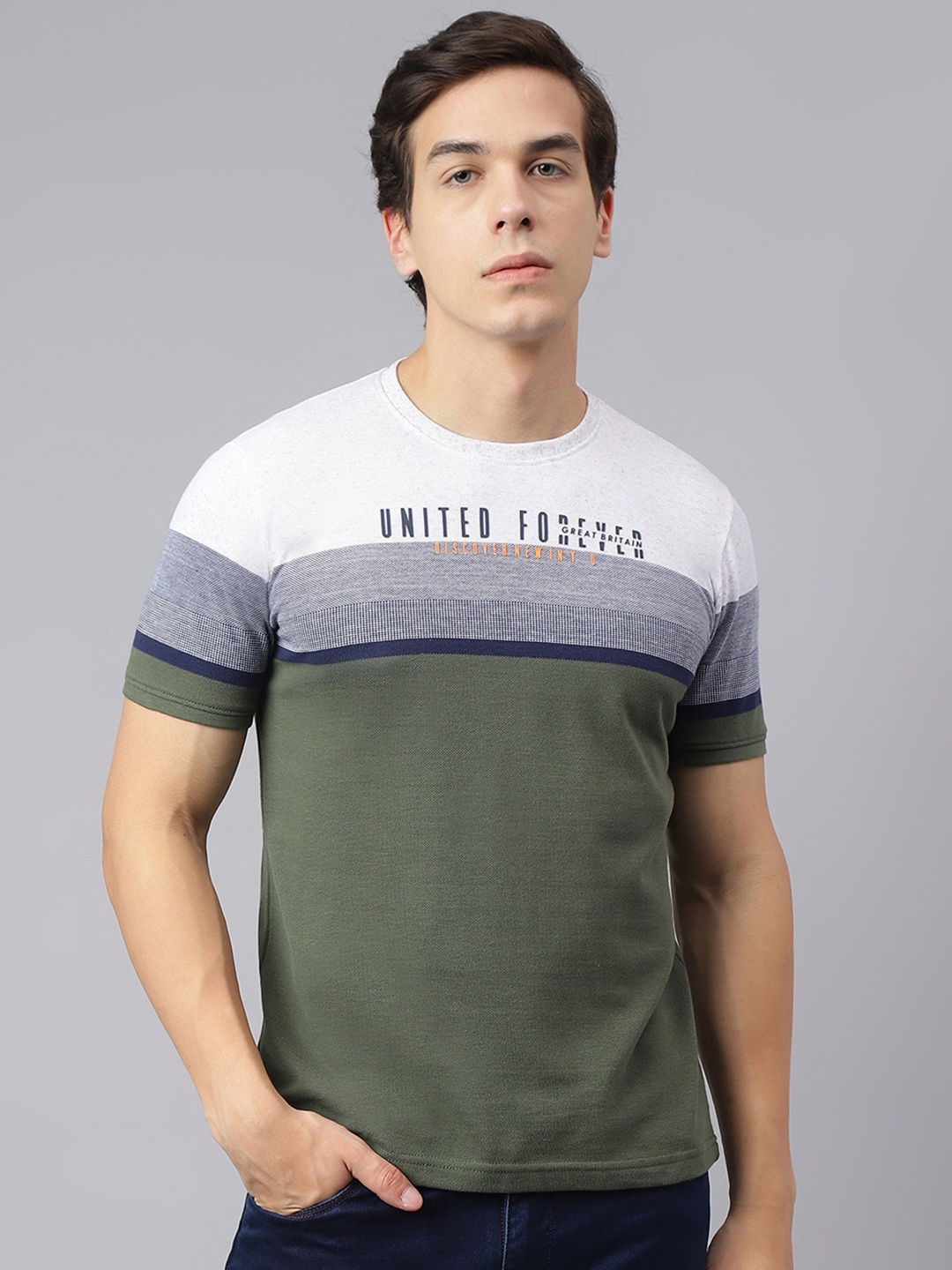 

Richlook Colorblocked Cotton T-Shirt, Olive