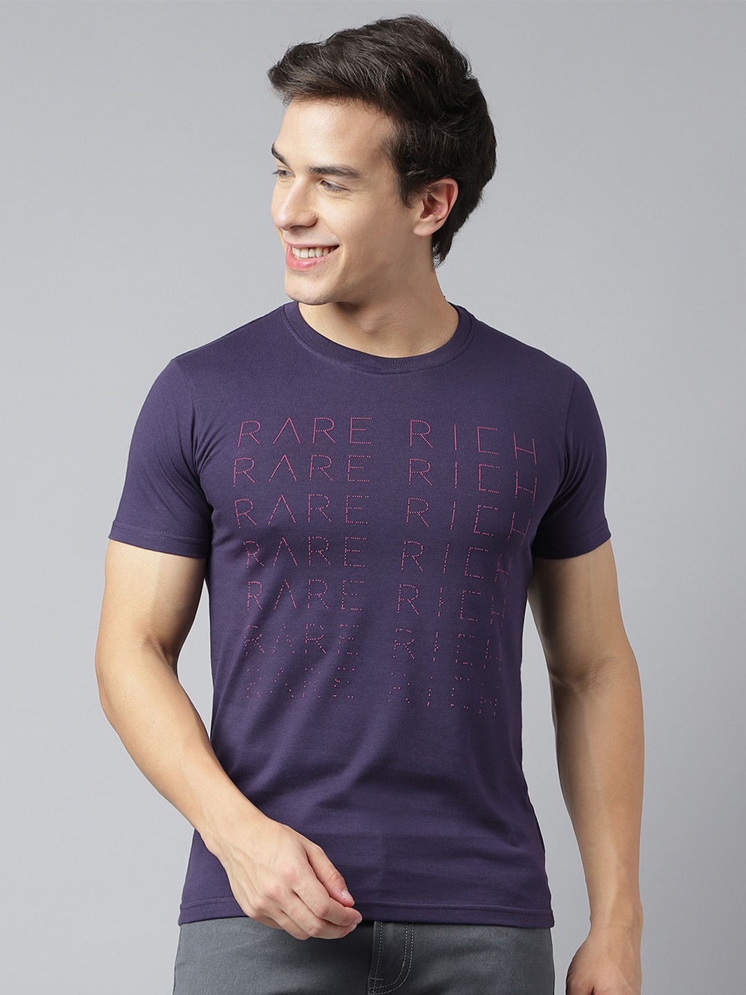 

Richlook Typography Printed Cotton T-Shirt, Purple