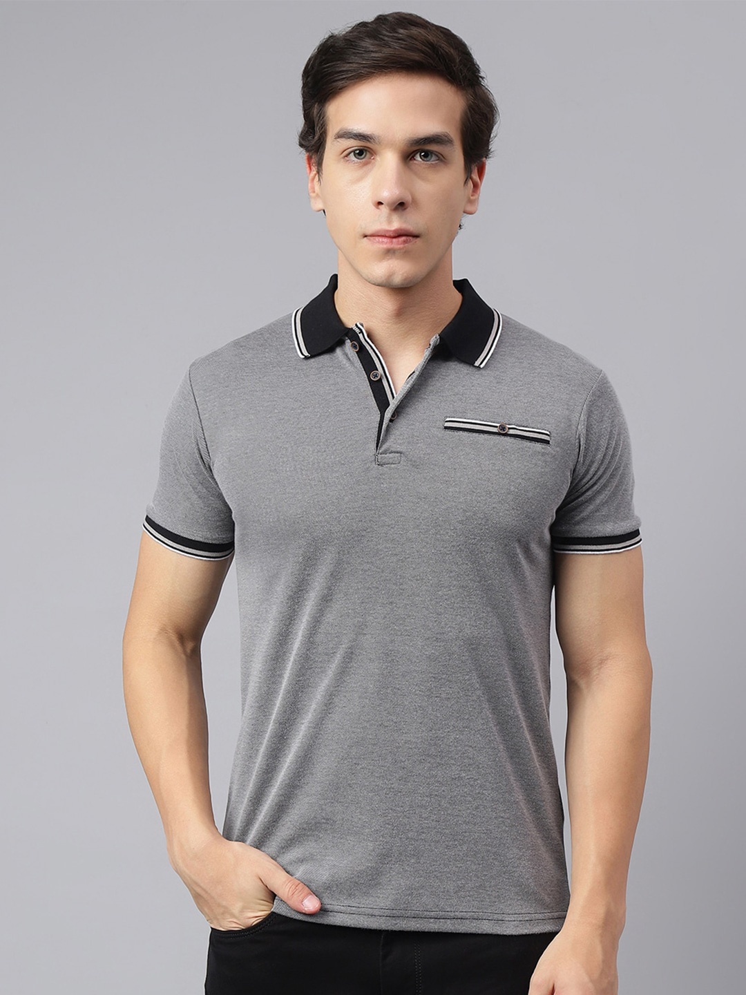 

Richlook Polo Collar Cotton T-shirt, Grey