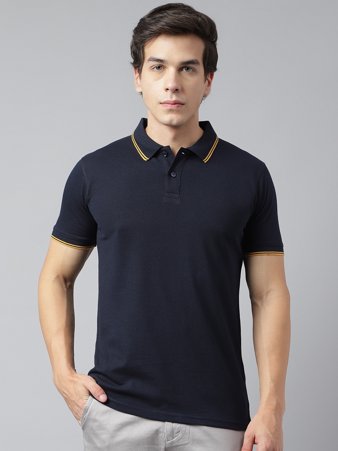 

Richlook Polo Collar Cotton T-Shirt, Navy blue