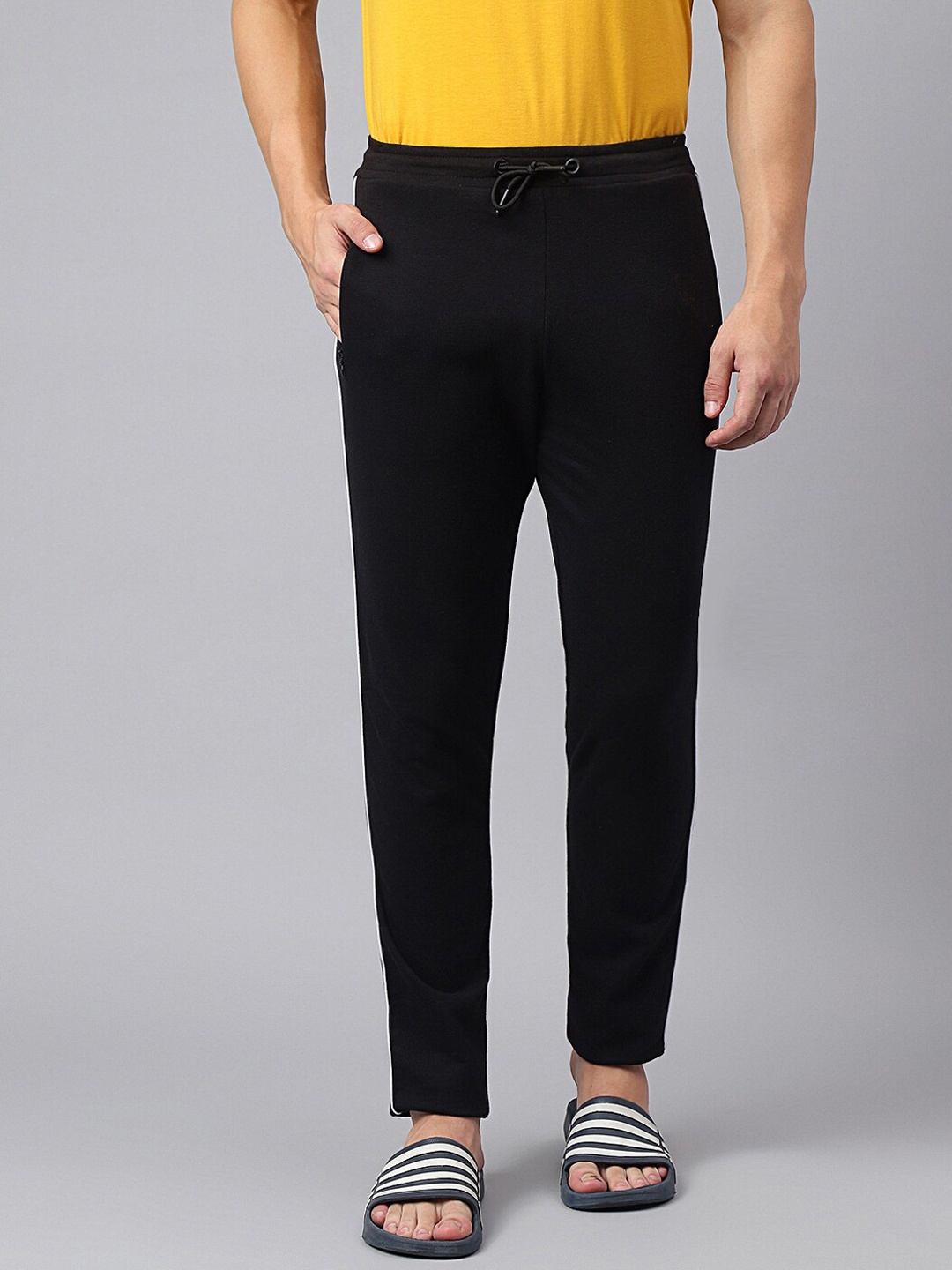 

Richlook Men Mid-Rise Cotton Track Pants, Black