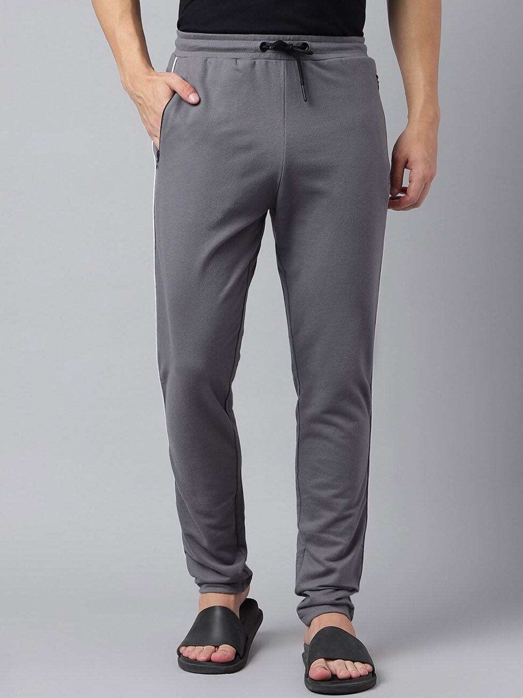 

Richlook Men Mid-Rise Cotton Track Pants, Grey