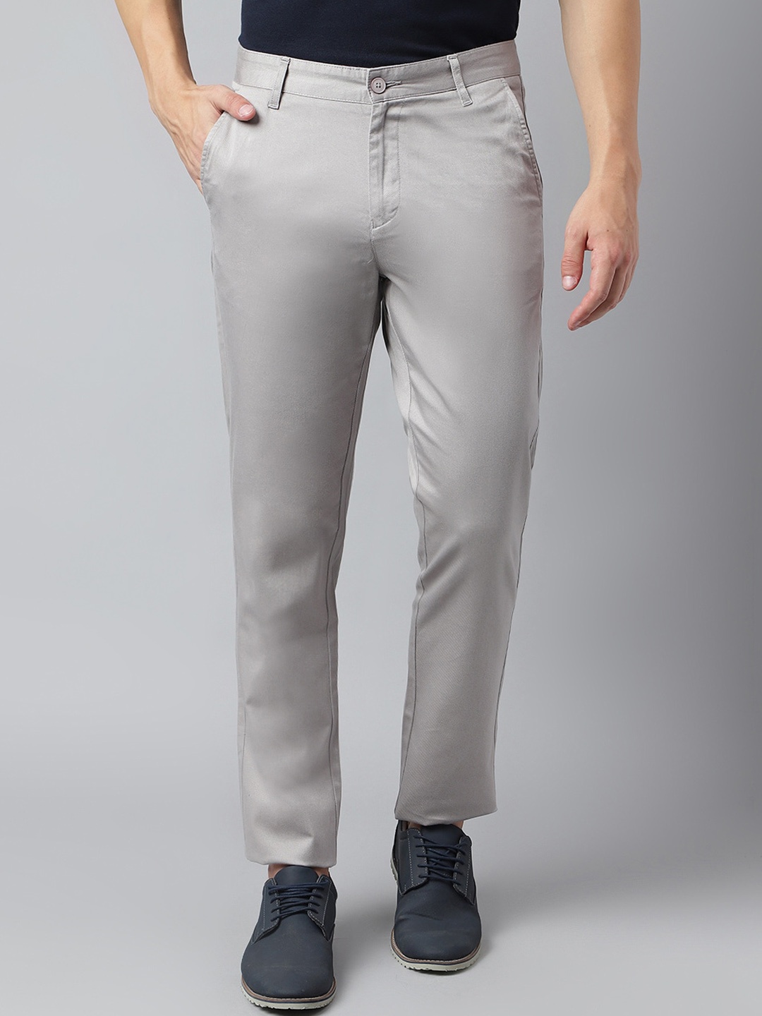 

Richlook Men Mid-Rise Smart Slim Fit Chinos Trousers, Grey