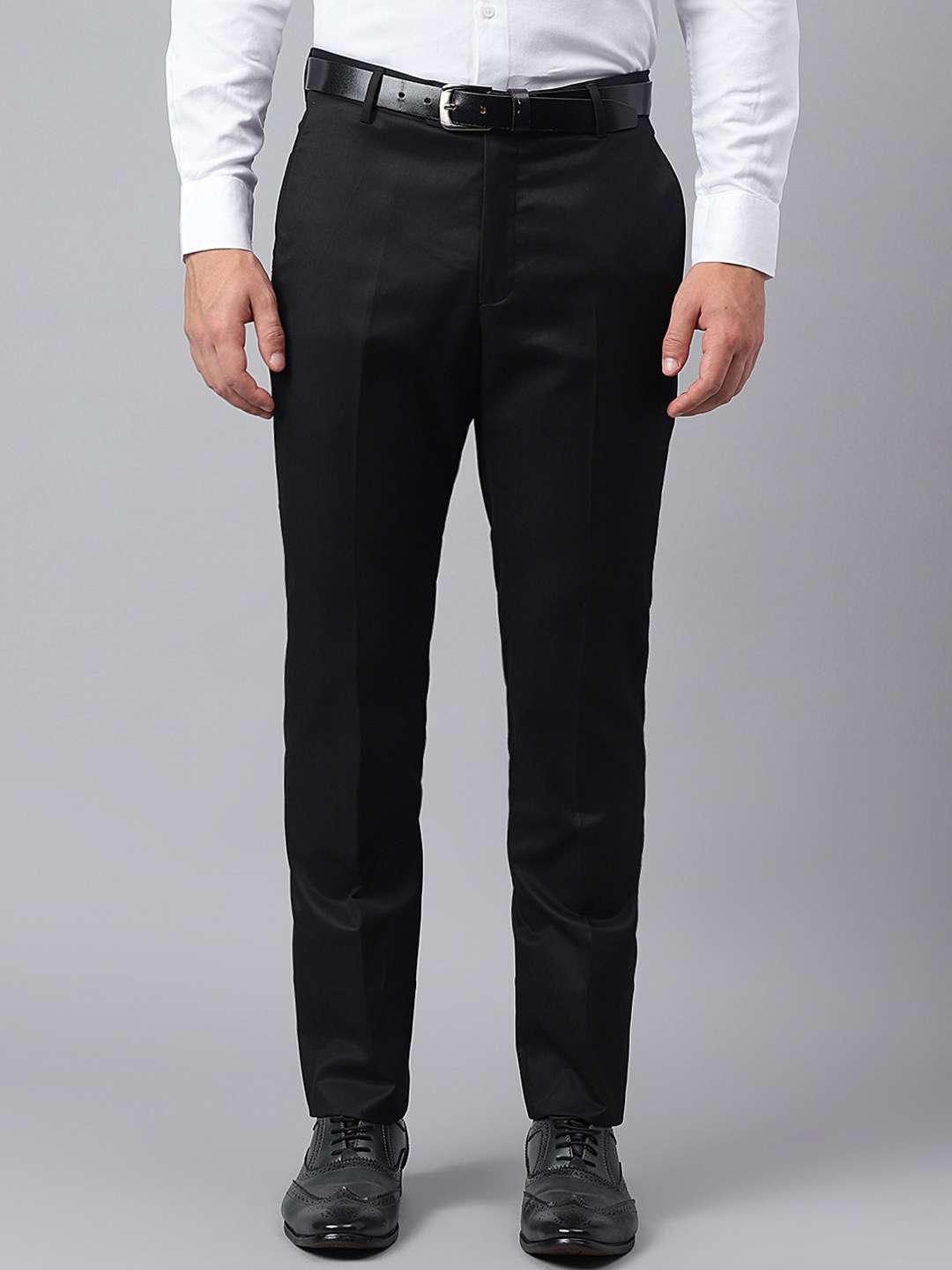 

Richlook Men Smart Mid-Rise Straight Fit Formal Trousers, Black