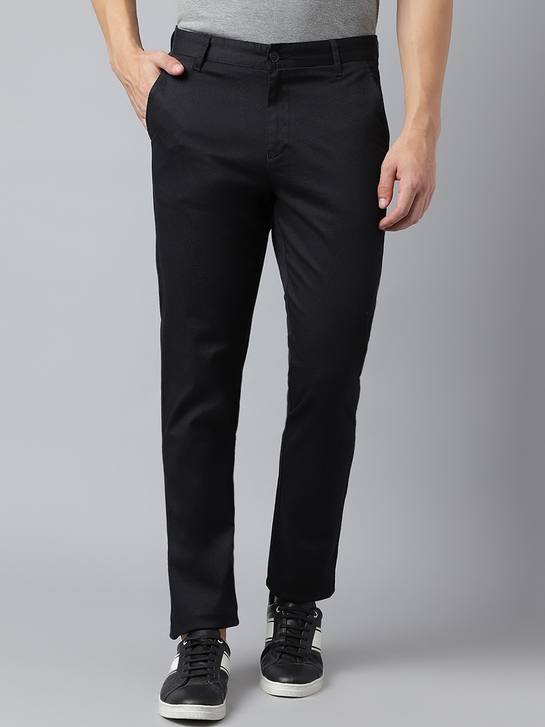 

Richlook Men Smart Mid Rise Slim Fit Cotton Chinos Trousers, Black