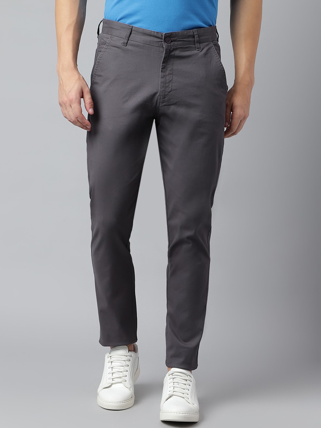 

Richlook Men Smart Mid-Rise Slim Fit Chinos Trousers, Grey