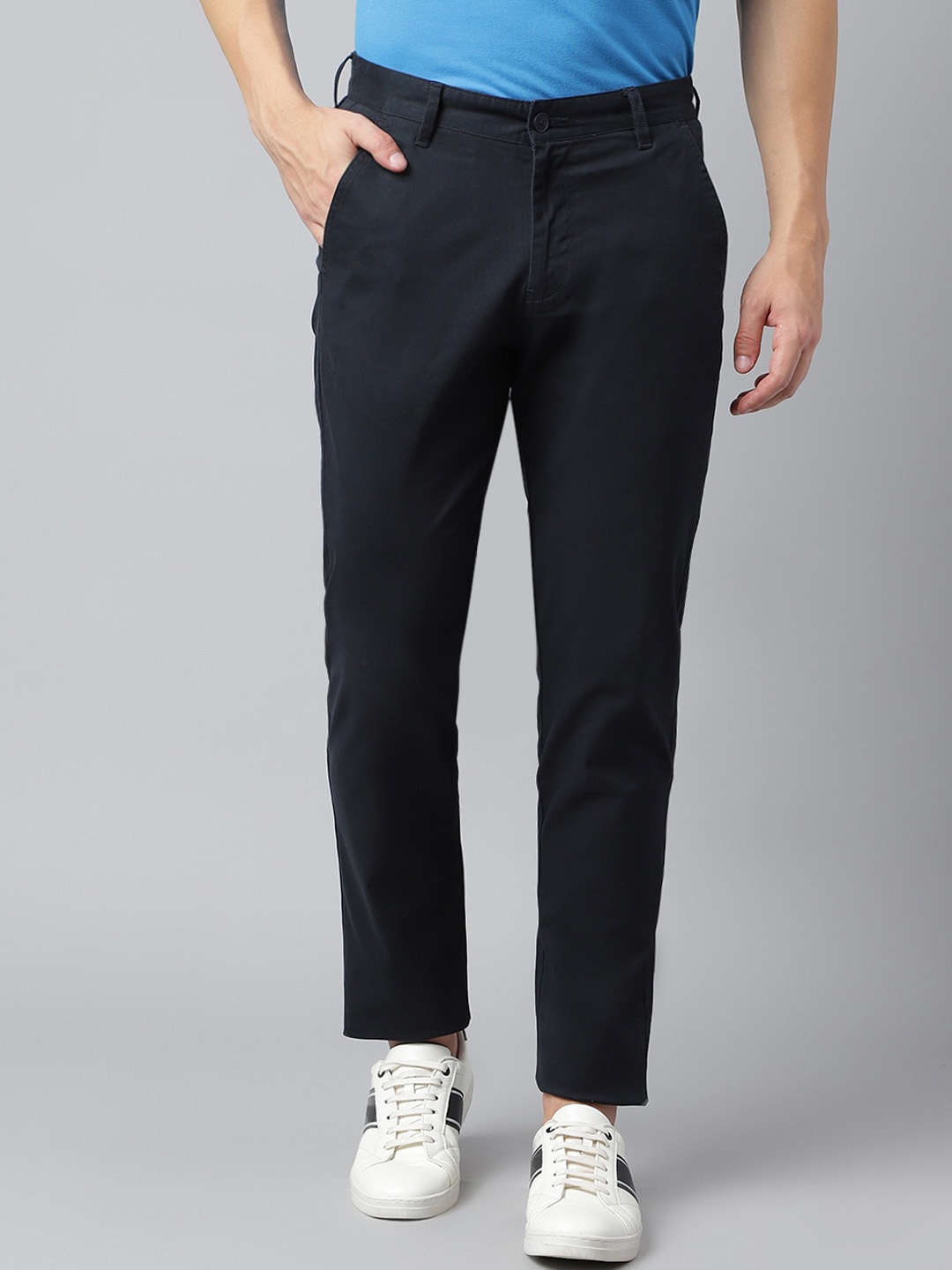 

Richlook Men Smart Slim Fit Mid-Rise Chinos Trousers, Navy blue