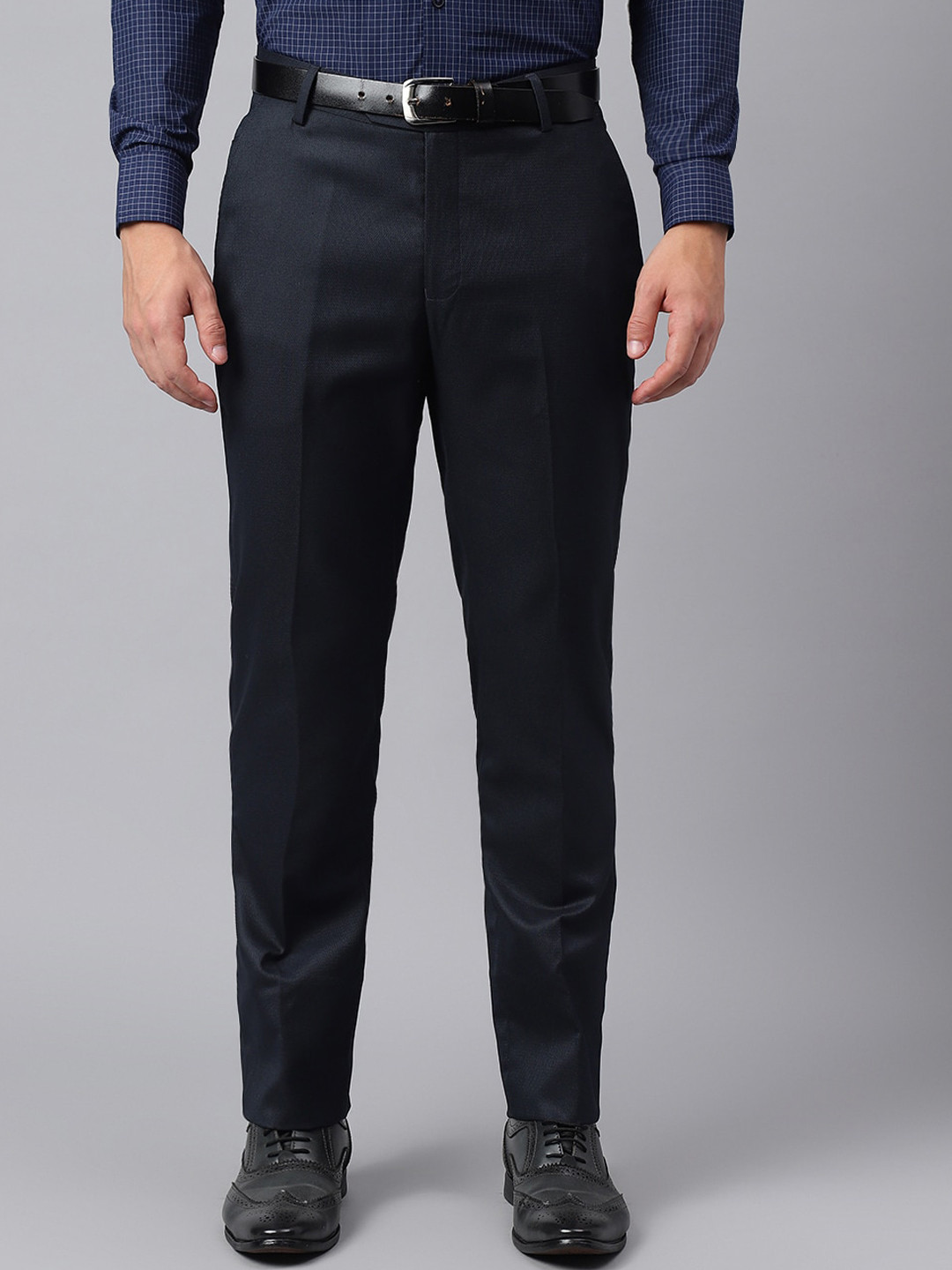 

Richlook Men Mid-Rise Smart Straight Fit Formal Trouser, Navy blue