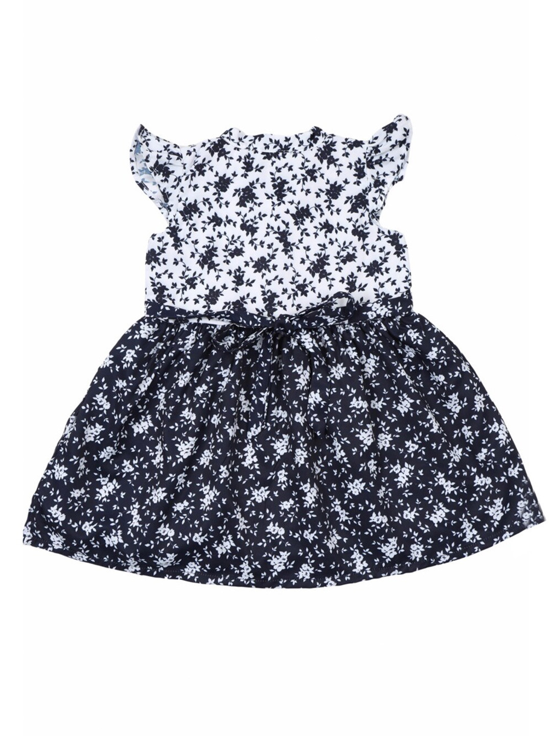 

Doodle Girls Floral Printed Satin Fit & Flare Dress, Navy blue