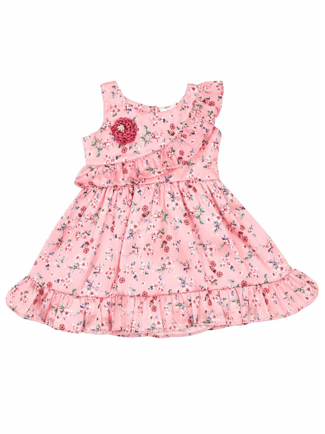 

Doodle Girls Floral Printed Ruffled Satin Fit & Flare Dress, Pink