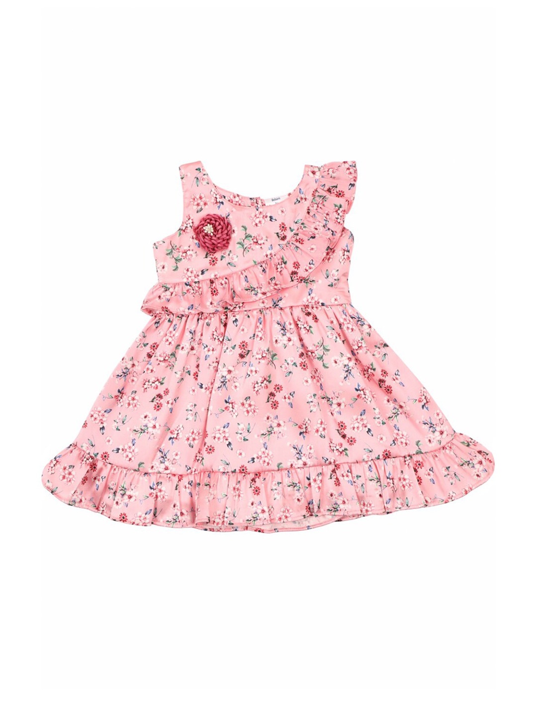 

Doodle Girls Floral Printed Ruffled Satin Fit & Flare Dress, Pink