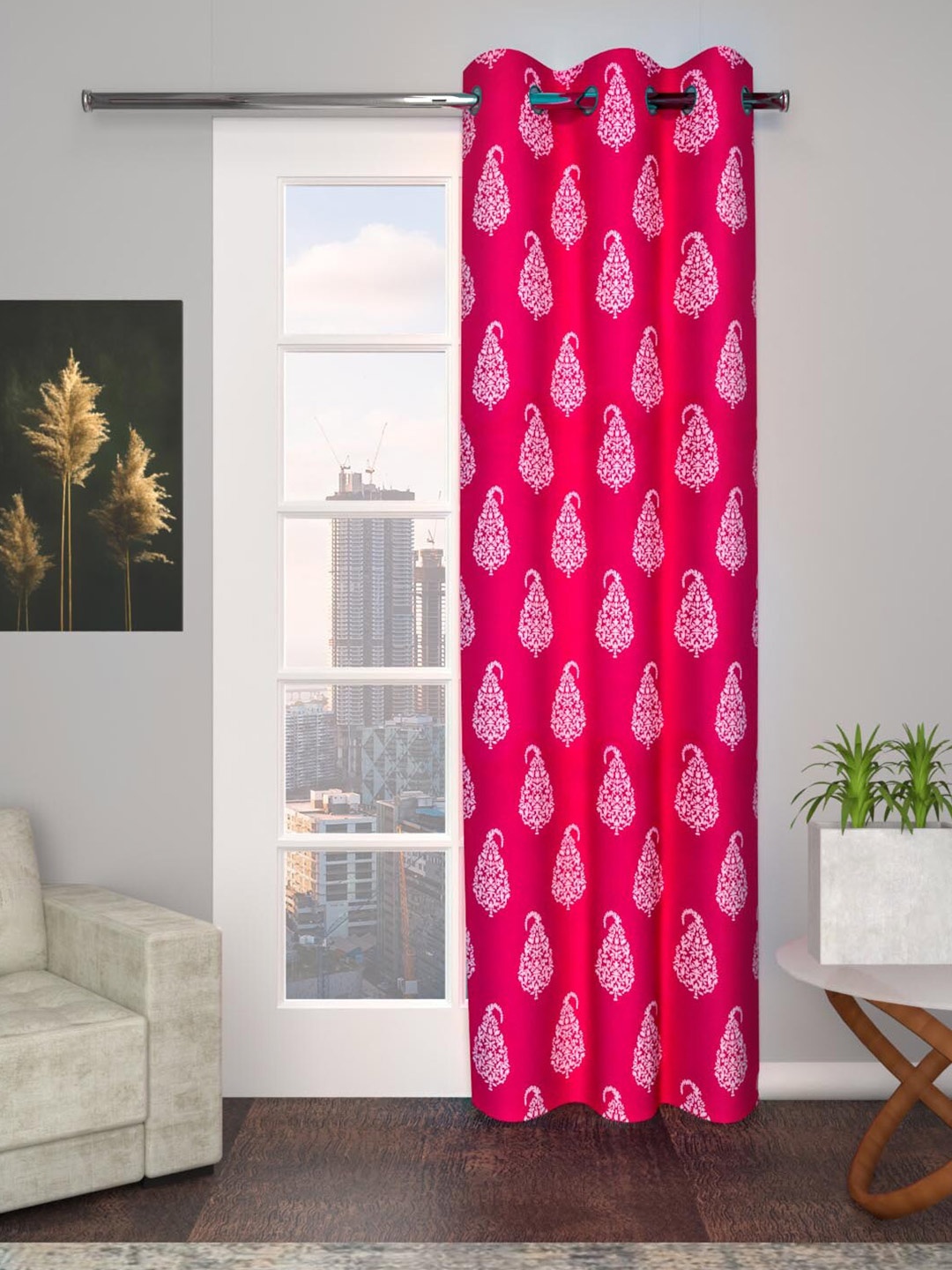 

Soumya Pink & White Ethnic Motifs Room Darkening Cotton Long Door Curtain