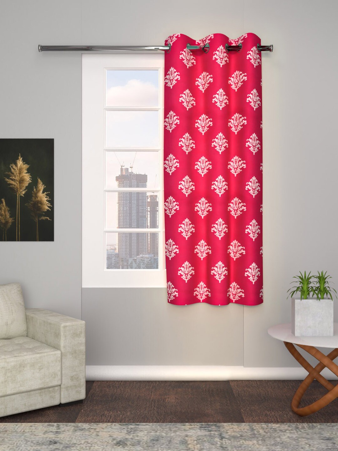 

Soumya Pink & White Ethnic Motifs Room Darkening Cotton Window Curtain