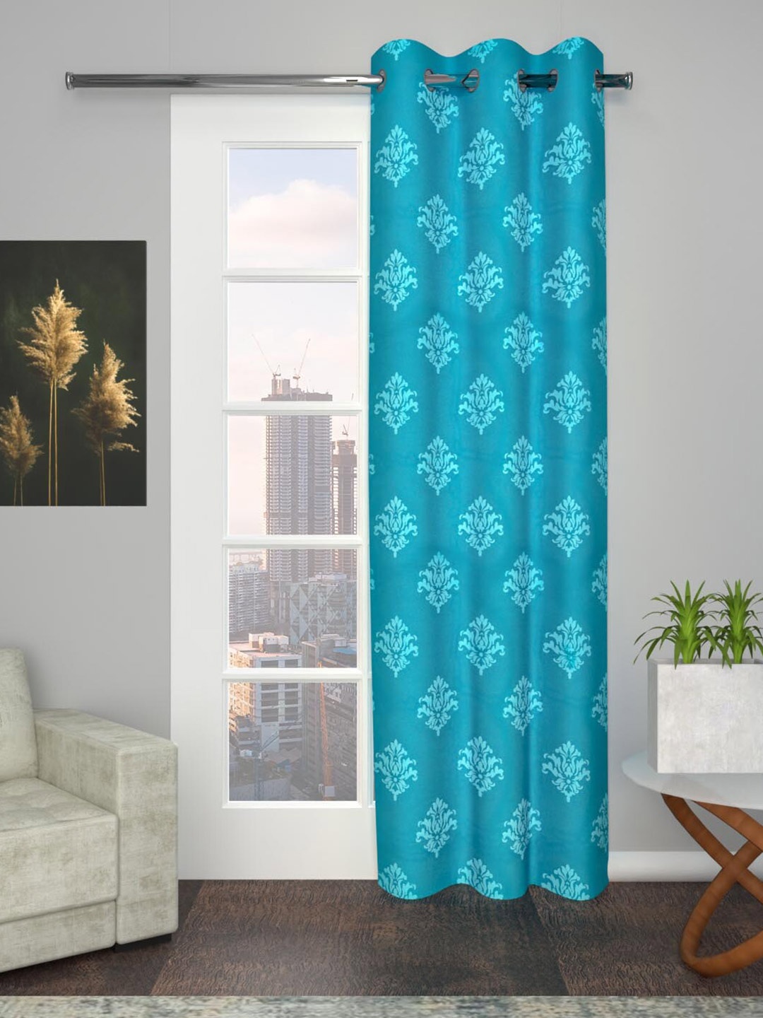 

Soumya Turquoise Blue Ethnic Motifs Printed Room Darkening Long Door Curtain