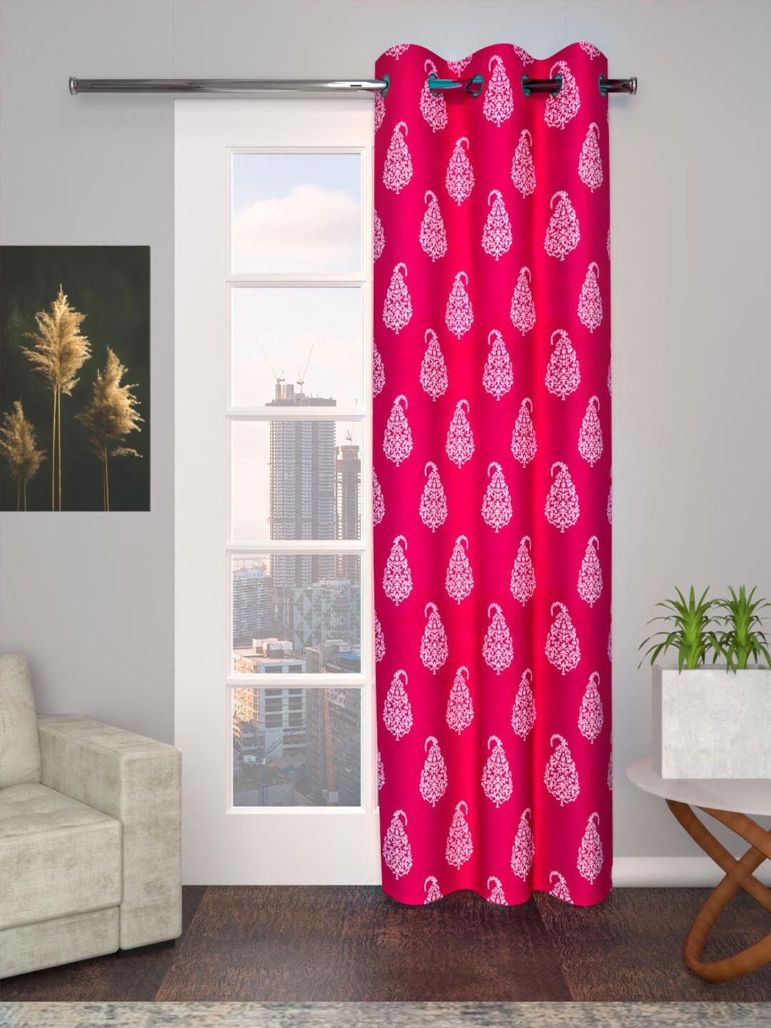 

Soumya Pink Ethnic Motifs Room Darkening Cotton Door Curtain
