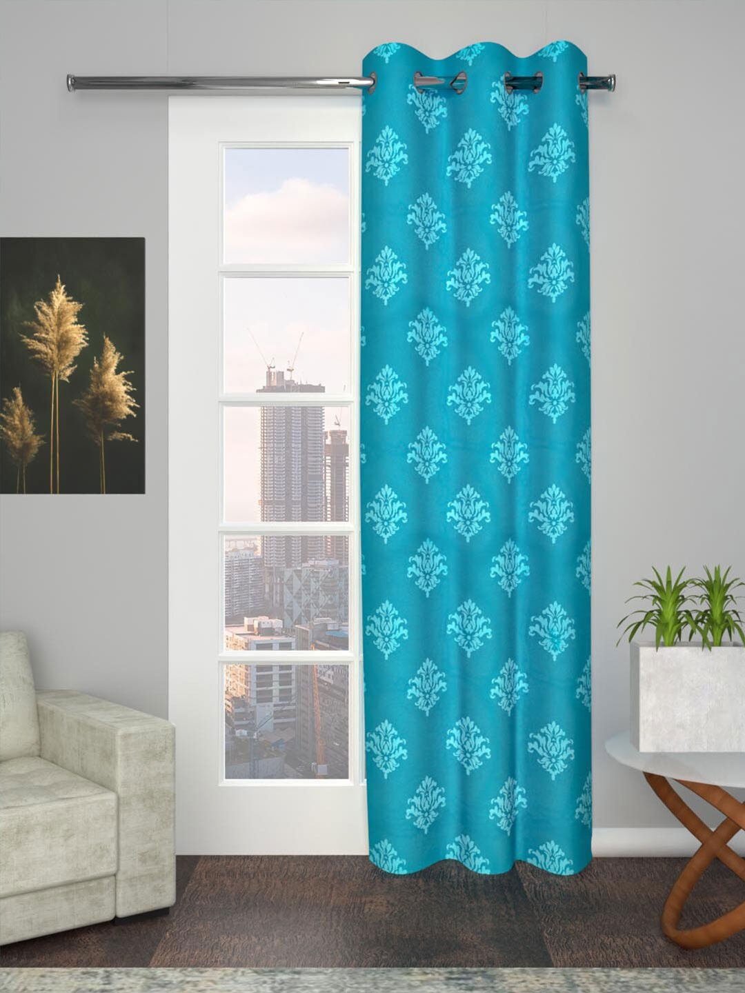 

Soumya Turquoise Blue Ethnic Motifs Room Darkening Cotton Door Curtain