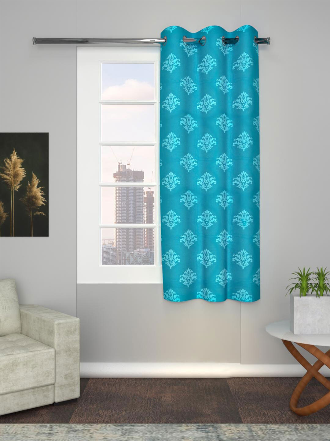 

Soumya Turquoise Blue Ethnic Motifs Room Darkening Cotton Window Curtain