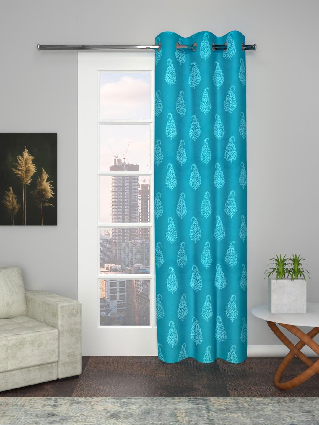 

Soumya Turquoise Blue Ethnic Motifs Room Darkening Cotton Long Door Curtain