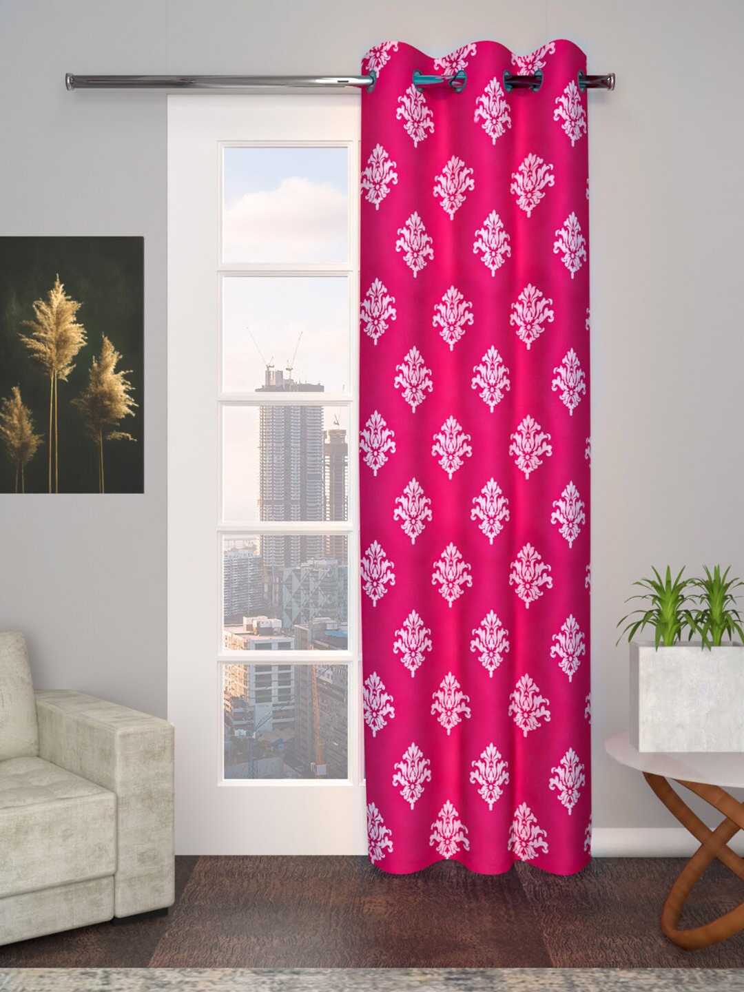 

Soumya Pink & White Ethnic Motifs Room Darkening Cotton Long Door Curtain