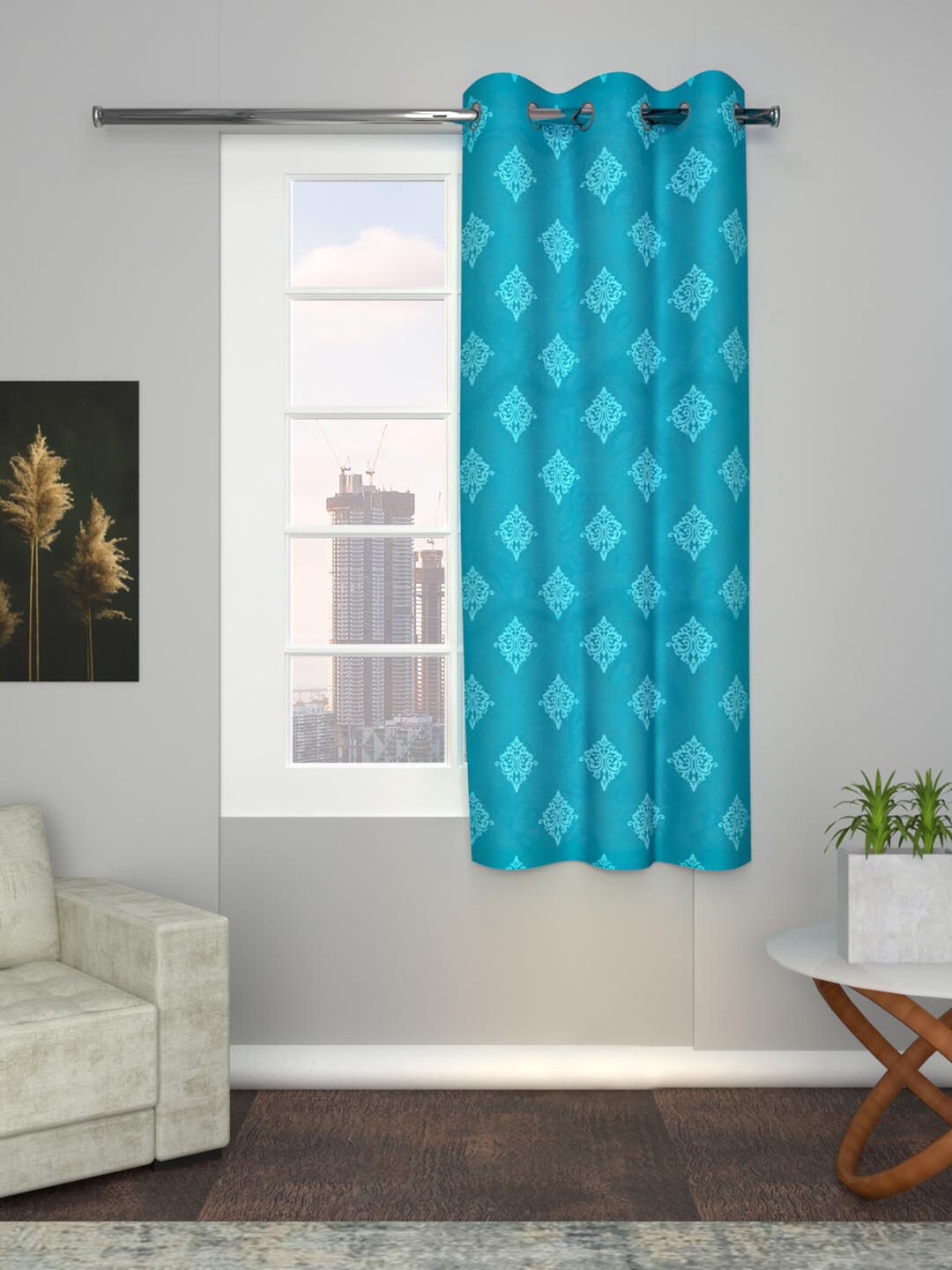 

Soumya Blue Ethnic Motifs Room Darkening Cotton Window Curtain