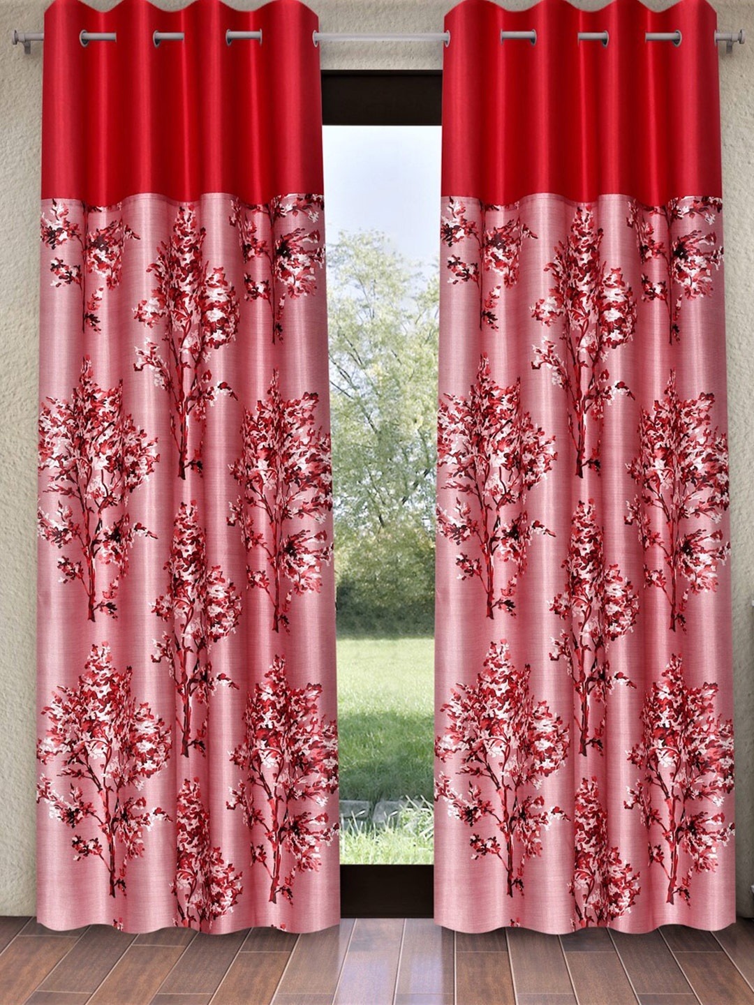 

Fashion String Maroon & Pink 2 Pieces Floral Printed Door Curtains