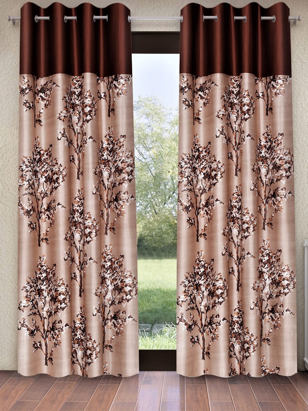 

Fashion String Brown & Beige 2 Pieces Floral Printed Door Curtains