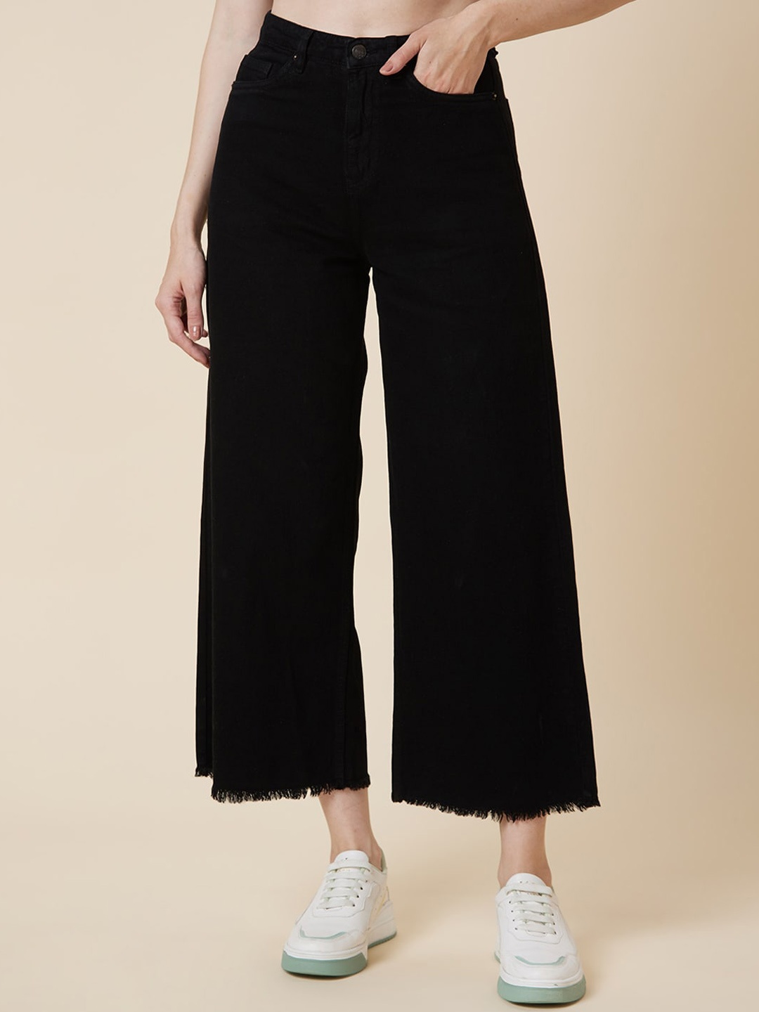 

TARAMA Women Wide Leg High-Rise Cotton Jeans, Black