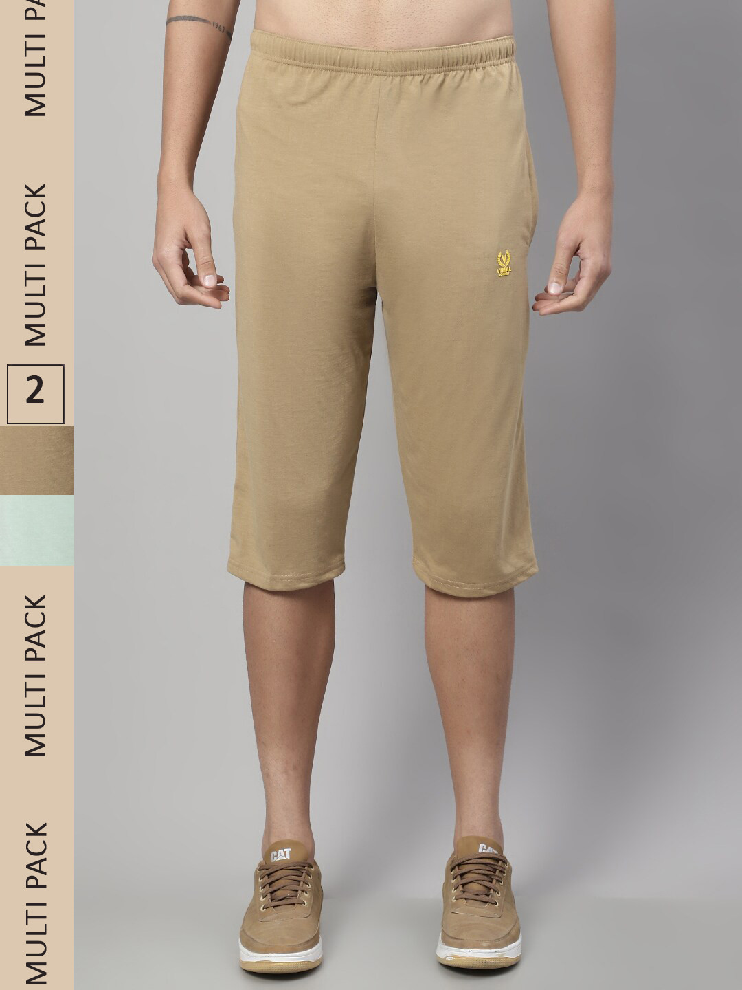 

VIMAL JONNEY Men Pack Of 2 Cotton Sports Shorts, Beige