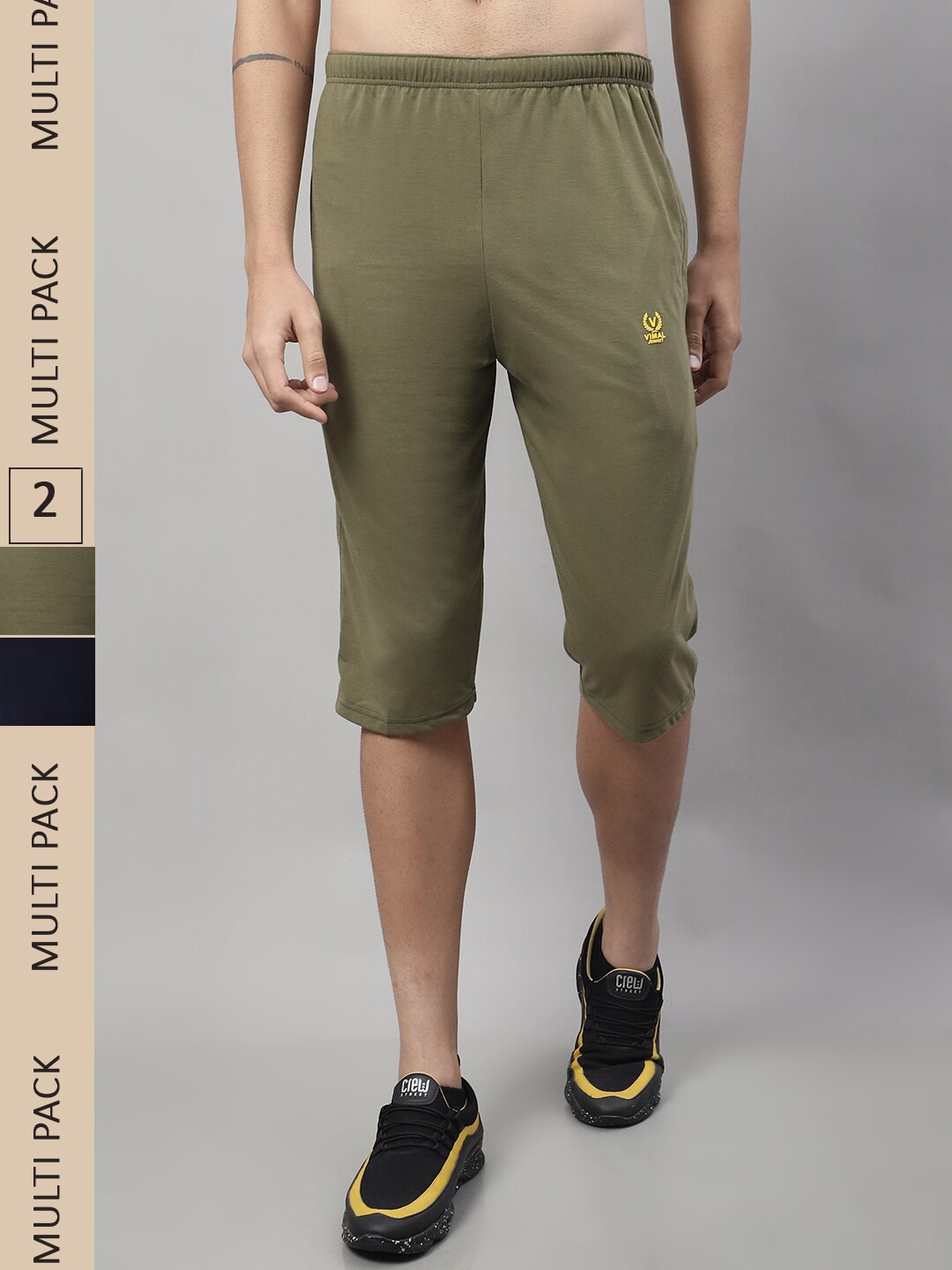 

VIMAL JONNEY Men Pack of 2 Cotton Sports Shorts, Olive