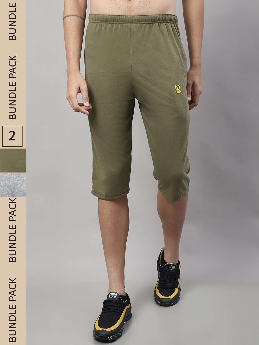

MACK JONNEY Men Pack Of 2 Cotton Sports Shorts, Olive