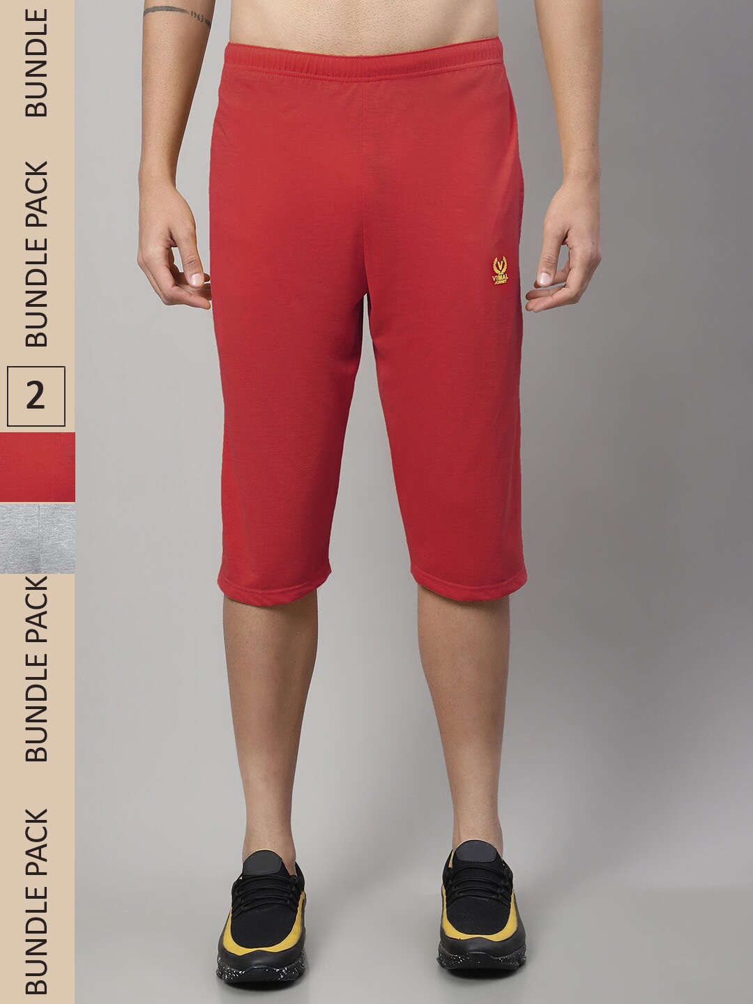 

VIMAL JONNEY Men Pack of 2 Pure Cotton Sports Shorts, Red