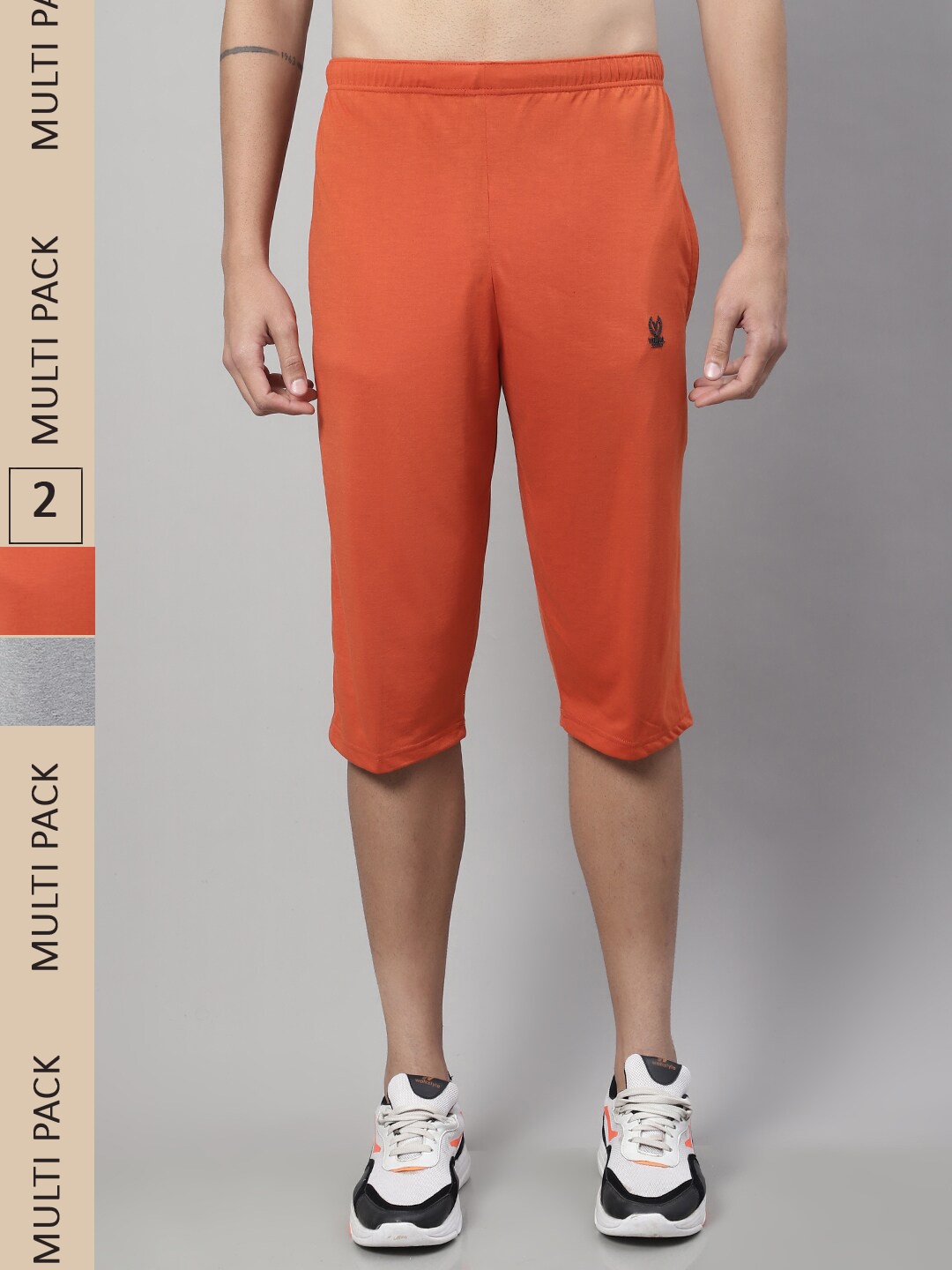 

MACK JONNEY Men Pack of 2 Cotton Sports Shorts, Orange