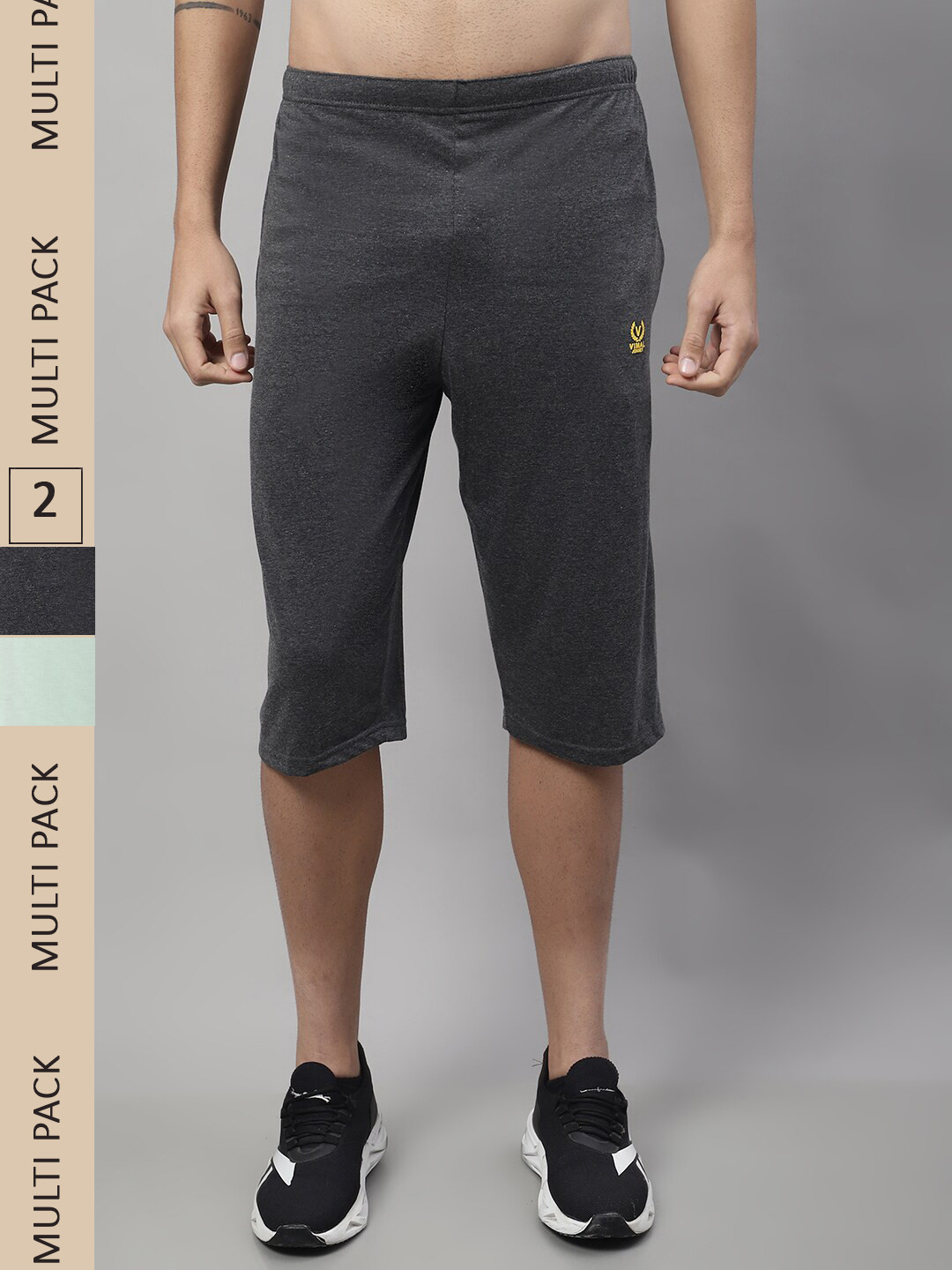 

VIMAL JONNEY Men Pack of 2 Cotton Shorts, Charcoal