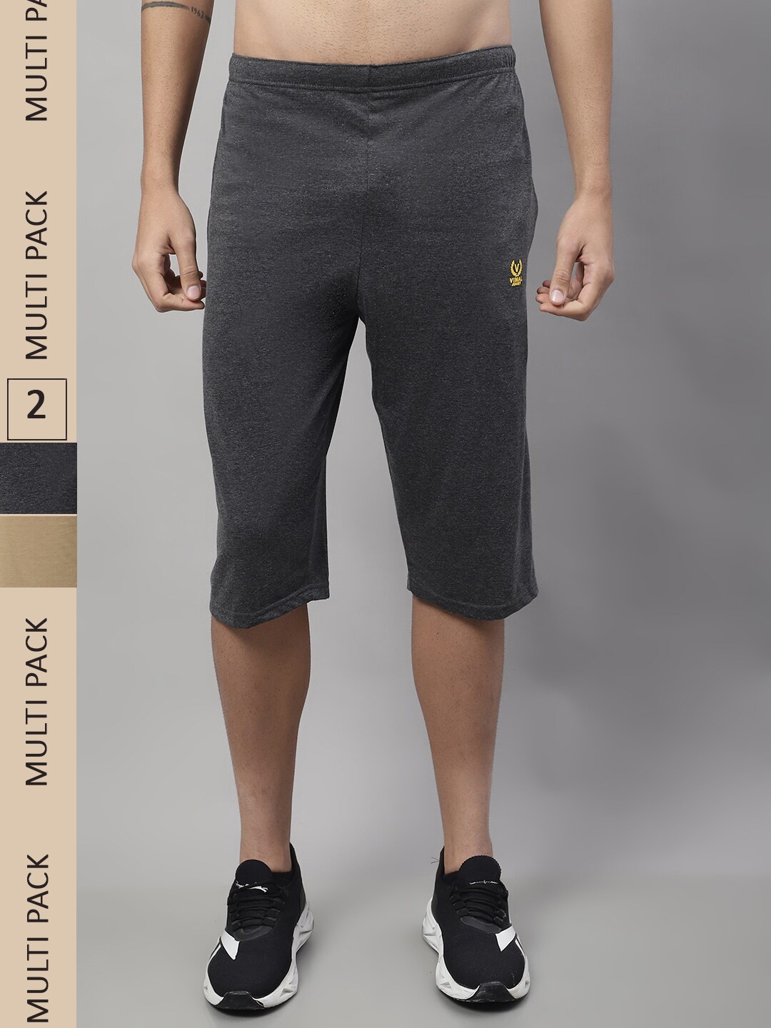 

VIMAL JONNEY Men Pack Of 2 Cotton Sports Shorts, Grey