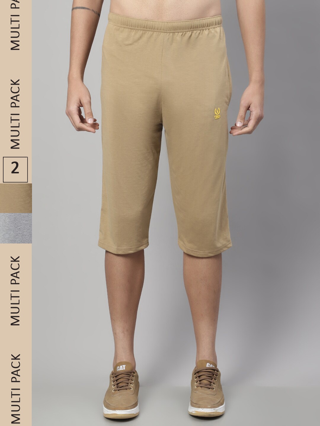

VIMAL JONNEY Men Pack Of 2 Cotton Sports Shorts, Beige