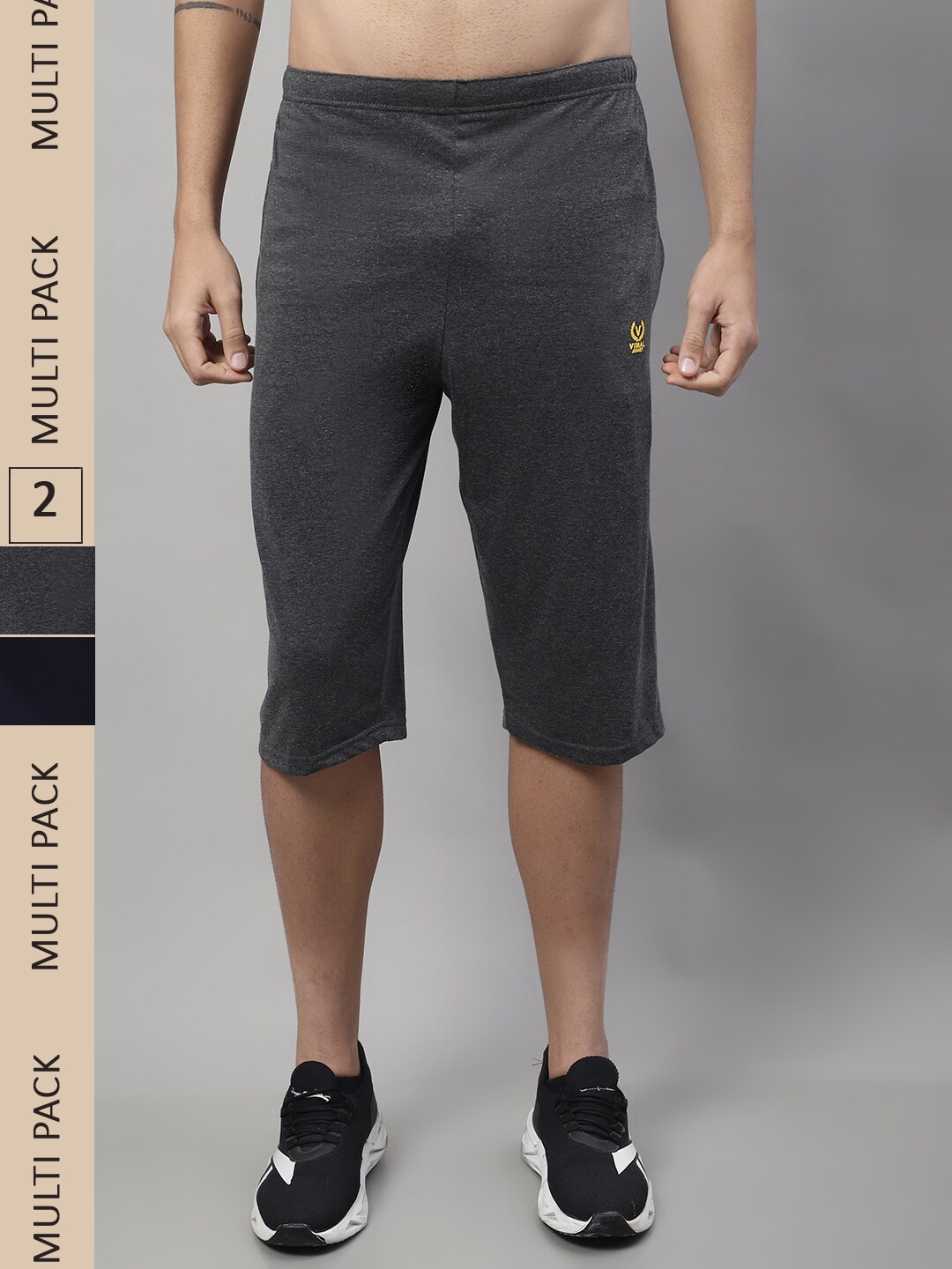 

VIMAL JONNEY Men Pack Of 2 Cotton Sports Shorts, Charcoal