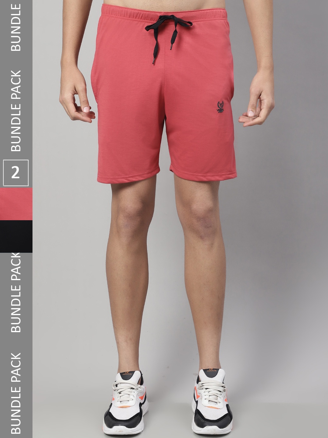 

MACK JONNEY Men Pack Of 2 Mid Rise Cotton Sports Shorts, Red