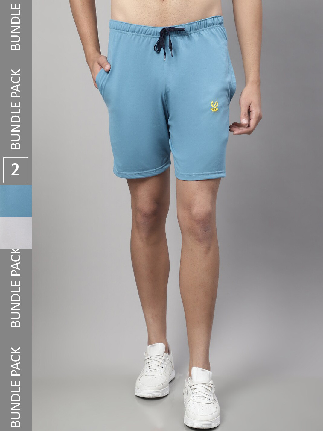 

MACK JONNEY Men Pack of 2 Cotton Sports Shorts, Blue